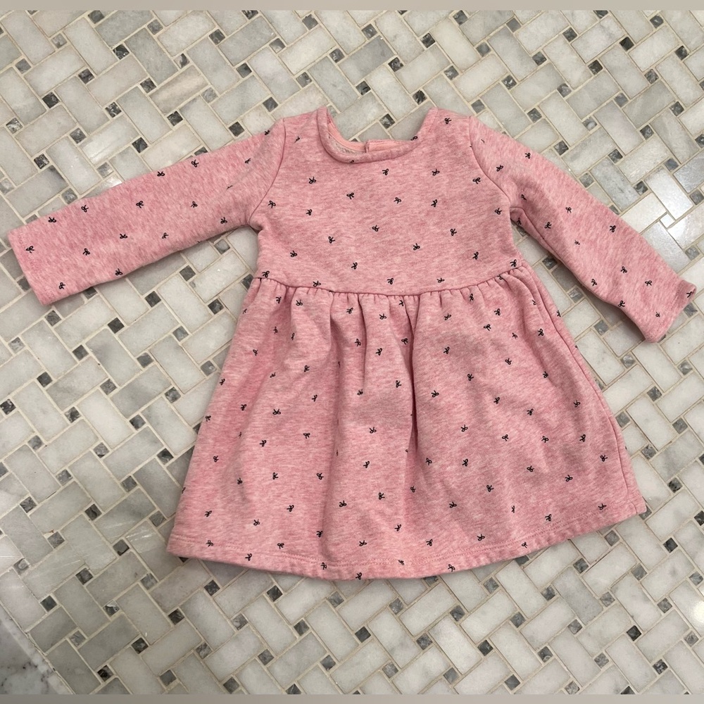 Carter’s pink fleece lined dress with bow print- size 12 mo